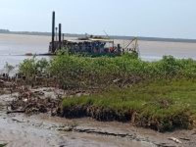 DREDGING BY DREDGER SHIP AT BA TRI FISHING PORT